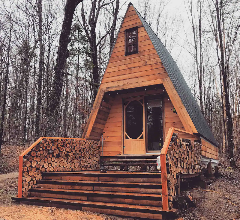 A-frame cottage for rent in the woods near Algonquin Park in Hastings County. 