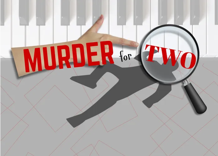 Finger pointing at magnifying glass layer over outline of a body and piano keys