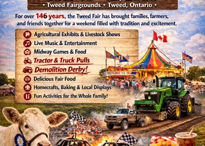 cow, demolition derby, burger and fries, fireworks, Tweed Fair event details
