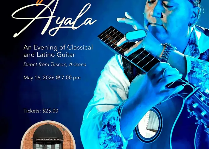 Gabriel Ayala playing guitar and event details