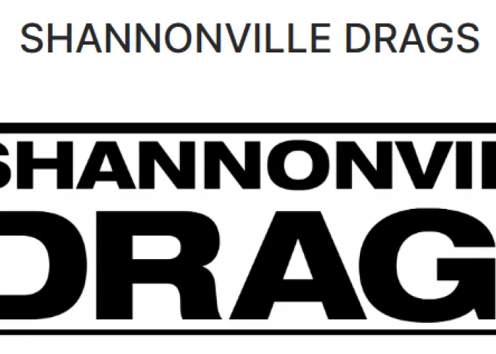 Shannonville Drags, yellow green and red coloured boxes to the left, white background